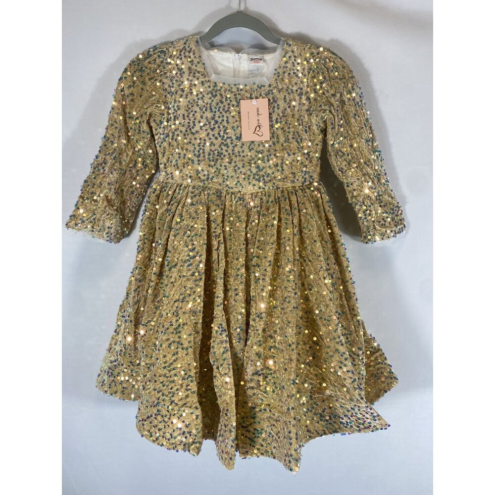 Girls Gold Sequin Party Dress With Bow By BMG  Size 10